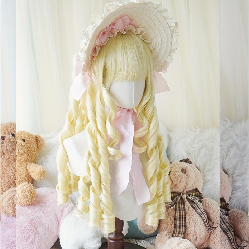 24 Inch Long Roman Curl Wig Princess Wig Bangs Black Blonde Coffee Color Elegant Party Cosplay for Adults