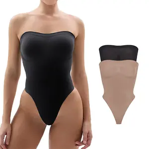 SHAPERX Strapless Bodysuit Tummy Control Shapewear Seamless Women Thong/ Shorts Style Ultra Stretch Fabric Breathable Mesh Design Comfortable Fit