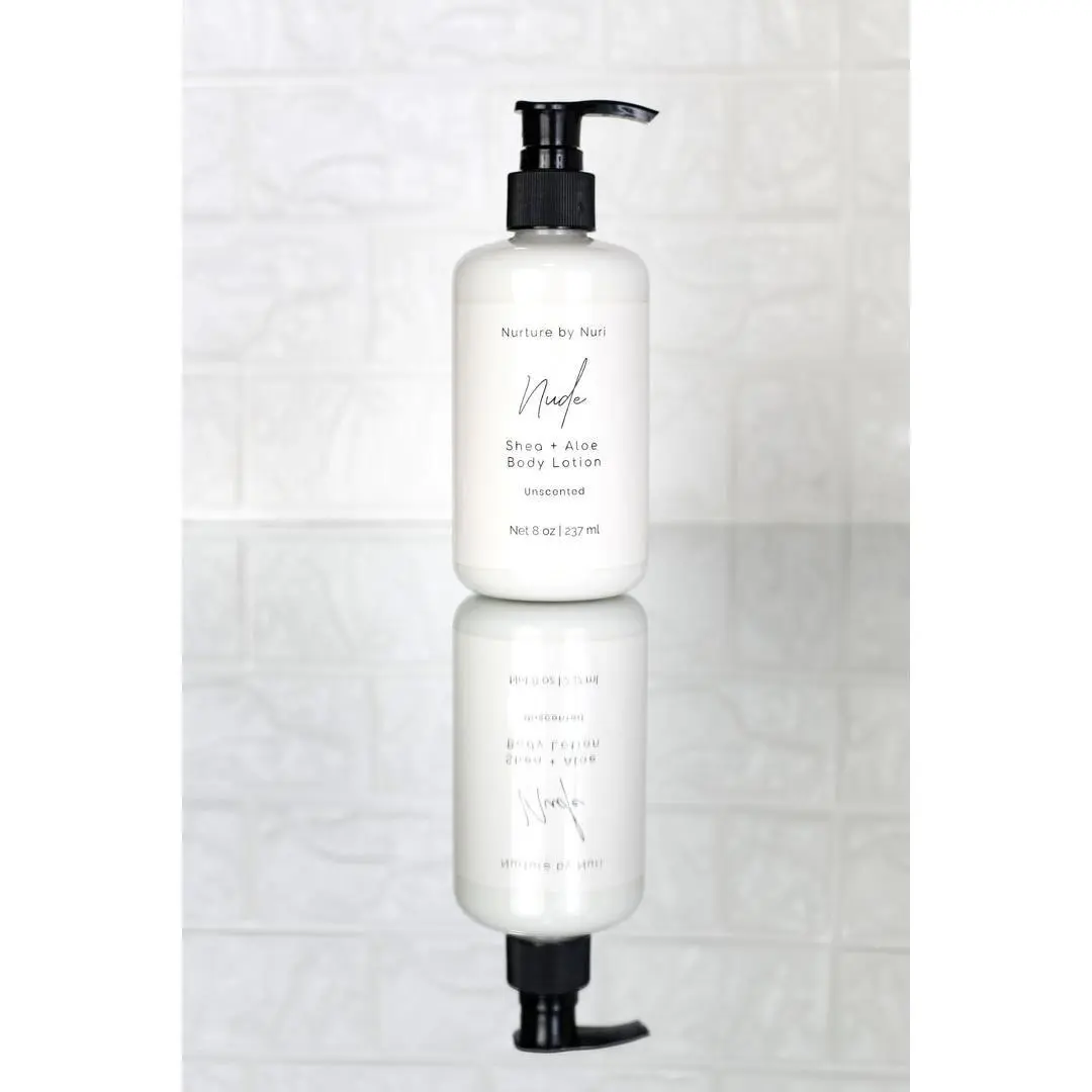 Nude by Nuri Unscented Shea and Aloe Nourishing Body Lotion - Moisturizing, Alcohol Free, Unisex, Fragrance Free, Cruelty Free, Natural and handmade