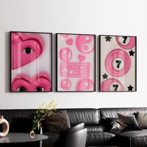 Set Of 3 HypeBeast poster Room Decor, Cool Wall Art Set, 3D Wall Art Bundle, Trendy Wall Art heart pink peace love 7 ball star