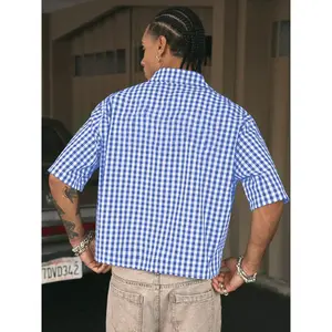 Men’s regular checkered vintage short-sleeve shirt, casual retro gingham shirt for daily wear, fashionable men’s top for summer