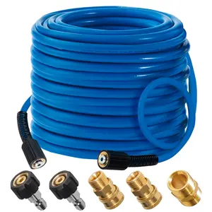 Hourleey Pressure Washer Hose 50 FT/100 FT, 3600 PSI Flexible Kink Resistant Power Washer Hose Replacement, 1/4" Quick Connect Pressure Washer Hose Extension With M22 x 3/8", Blue