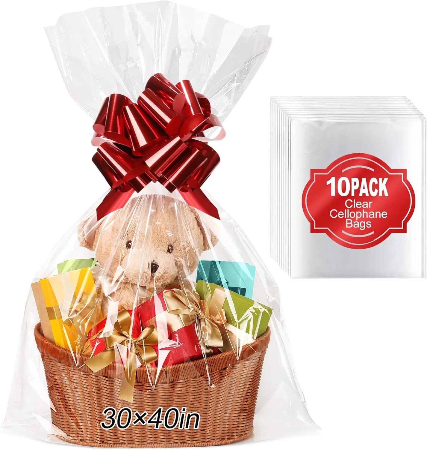 10 count  Cellophane Bags, 30x40 Inches  Clear Cellophane Wrap for  Baskets, Clear  Bags Packaging 2.6 Mil Thick