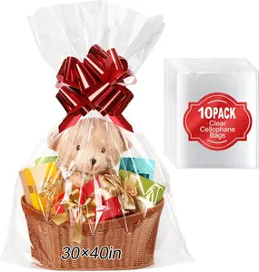 10 count  Cellophane Bags, 30x40 Inches  Clear Cellophane Wrap for  Baskets, Clear  Bags Packaging 2.6 Mil Thick