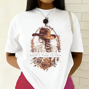 Cottagecore Western Cotton Tee Born For Such A Time As This Cowgirl Floral Graphic Womens Casual Loose Fit Trendy Fashion Shirt For Boho Lovers