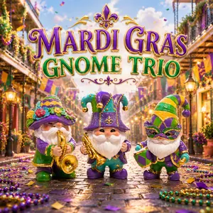 2026 HODAO Mardi Gras Gnome Statue Set of 3 Purple Green Gold Resin Dwarf Figurine New Orleans Carnival Jazz Desktop Party Decor Gift