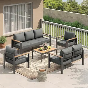 5-Piece Outdoor Patio Furniture Set, 7-Seat Aluminum Frame Modular Sectional Sofa Conversation Set with Thick Washable Cushions and Coffee Table, Modern Outdoor Seating for Balcony Deck Backyard Porch outdoorfun