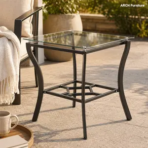 ARCH Tempered Glass Side Table - Outdoor Patio Furniture, 250lbs Capacity, Weather-Resistant for Balcony, Garden