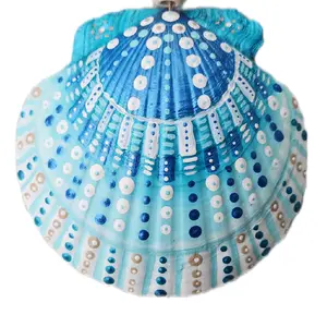 Hand Painted Shell - Beachy Coastal Decor with Blue and White Polka Dot Design for Home Decor