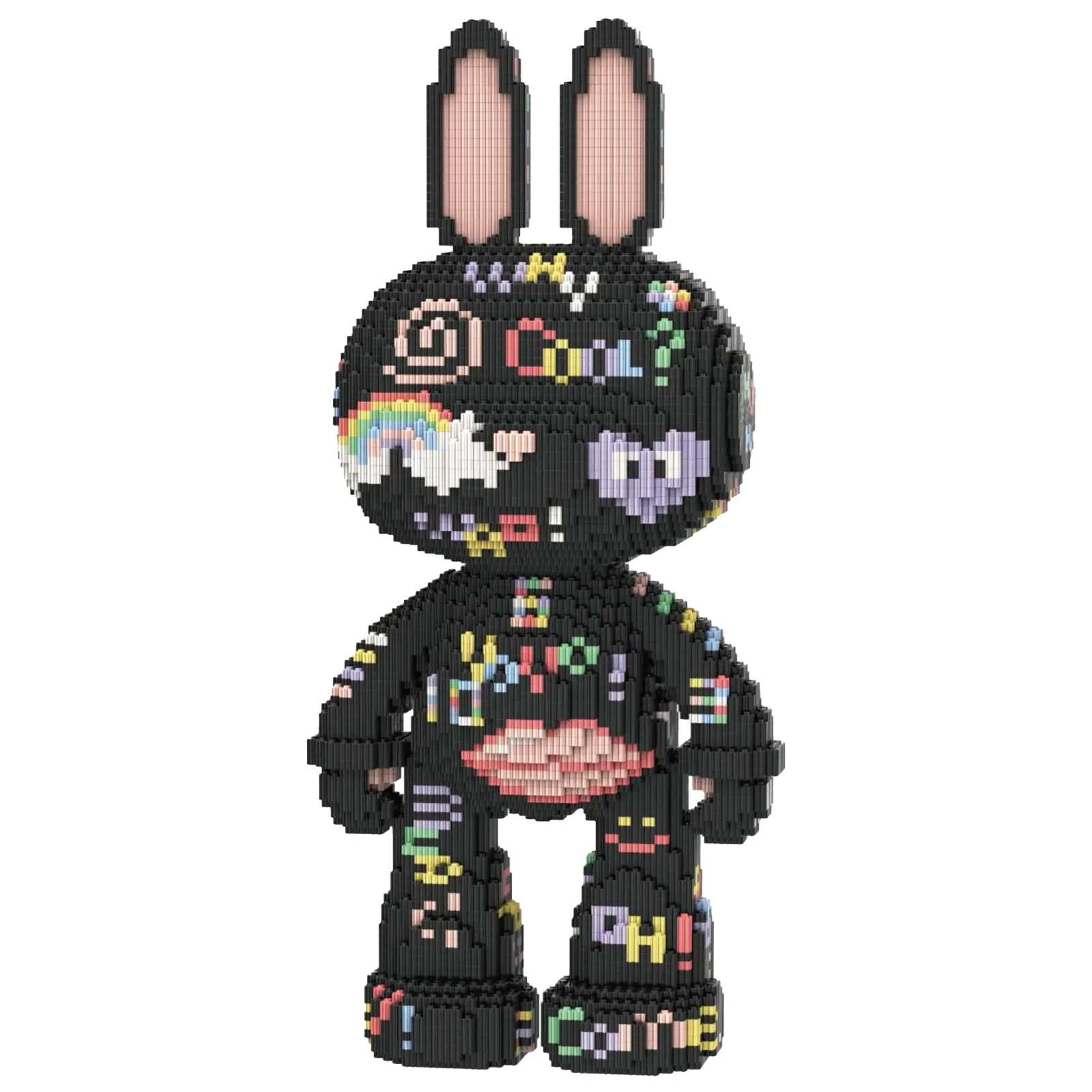 Black Graffiti Bunny Micro Building Blocks Set, 7150PCS DIY Collectible Figure, Trendy Creative Building Project Gift