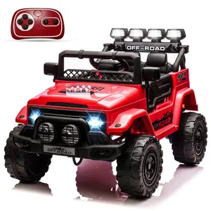 GARVEE 12V Ride On 4 Wheeler Truck Car with 5MPH Max Speed, Remote Control, Accelerator Pedal, Treaded Tires, Steering Wheel, Audio System in Red for Big Kids