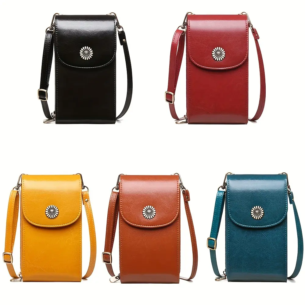 [Small Leather Cell Phone Crossbody] Genuine Leather Cell Phone Bag Crossbody Small Bag Shoulder Cell Phone Mini Vertical Cell Phone Wallet Coin Purse