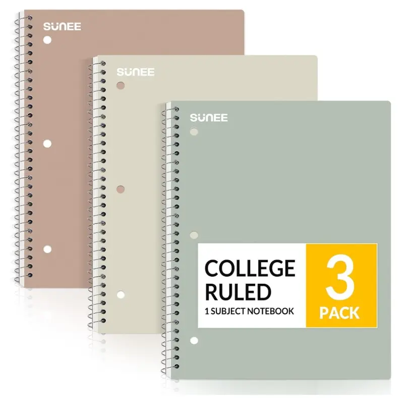 Spiral Notebooks, 3 Pack, 1-Subject, College Ruled Paper, 8" x 10-1/2", 70 Sheets per Notebook, Assorted Aesthetic Colors Spiral Notebooks for School