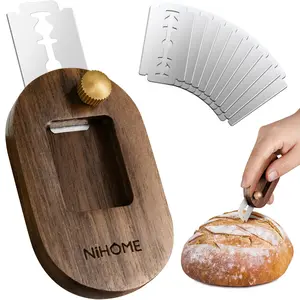 NiHome Bread Lame with Extractable Blade, Magnetic Back, Push-Pull Design, Easy-to-Use Walnut Wood Handle, Ideal for Dough Scoring, Bread, Pastries
