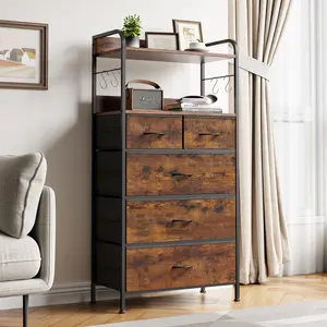 5 Drawers Dressers, Dresser for Bedroom, Small Dressers & Chests of Drawers, Vertical Fabric Tower Drawer Organizer Unit for Closet, Hallway, Brown