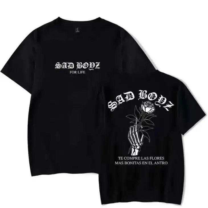 Graphic T-Shirt with Sad Boyz Aesthetic, Unisex Vintage Gothic Streetwear Top, Soft Cotton Casual Double-Sided Print, Shortsleeve, Tops