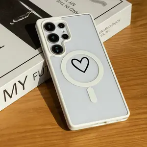 Heart Phone Case for SAMSUNG S22/S23/24/25/ULTRA/PLUS  Matte Magnetic Phone Case Functional and textured Stable magnetic adsorption Acrylic Wireless