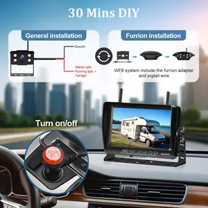VEKOOTO RV Backup Camera Wireless Recording 2 Cameras BSD System, Pre-Wired for Furrion System Night Vision 4 Channels HD 1080P 7'' Touch Key BSD Monitor Rear View Camera for Trailer/Trucks WF82