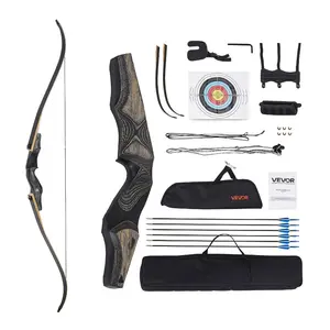 VEVOR Recurve Bow and Arrows Kit, 60 inch Wooden Takedown Bows, Right Handed Ergonomic Archery Recurve Bow Package, Longbow for Outdoor Target Training Practice Hunting, Beginners to Advanced, 50 lbs