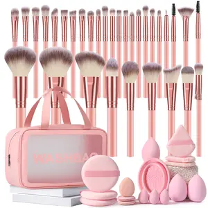 49PCS Makeup Tools Set:1pc Cosmetic Bag Waterproof+32PCS Makeup Brush Set+3PCS Makeup Sponges+3PCS Mini Makeup Sponges+3PCS Triangle Powder Puffs+3PCS Mini Air Cushion Powder Puffs+1pc Makeup Brush Cleaning Tools+3PCS Circular Powder Puffs Kit