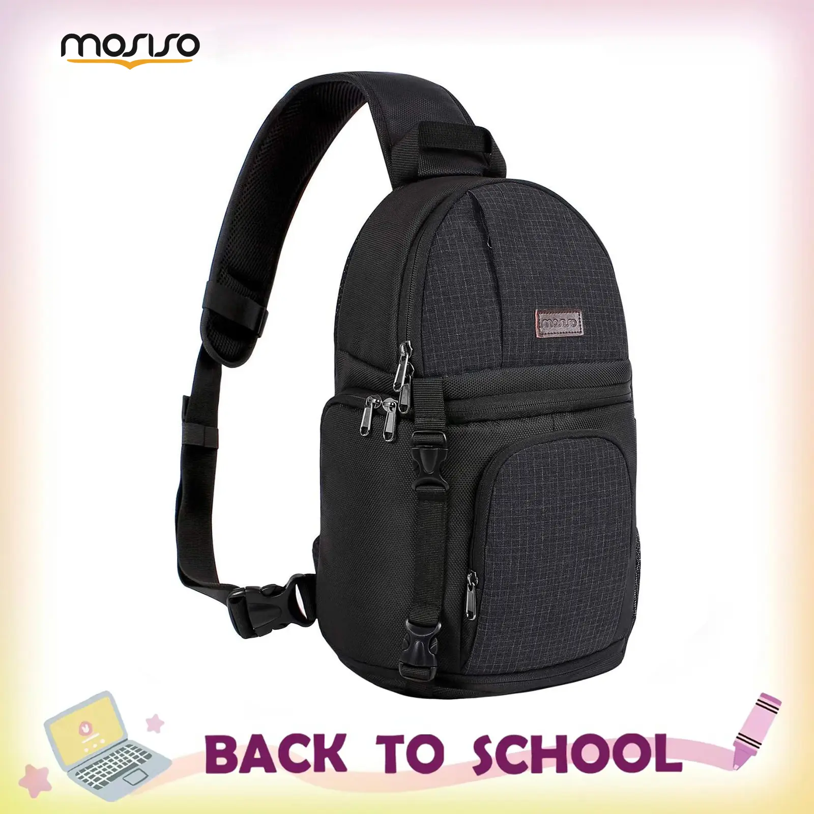 MOSISO Adjustable Camera Sling Backpack - Shockproof Fabric Shoulder Bag with Tripod Holder, Removable Inserts, Anti-Theft Pocket, Fits DSLR/SLR/Mirrorless Cameras (Canon, Nikon, Sony) & Smartphones (Travel, Vlog Accessories), Casual-Style, Breathable Mes