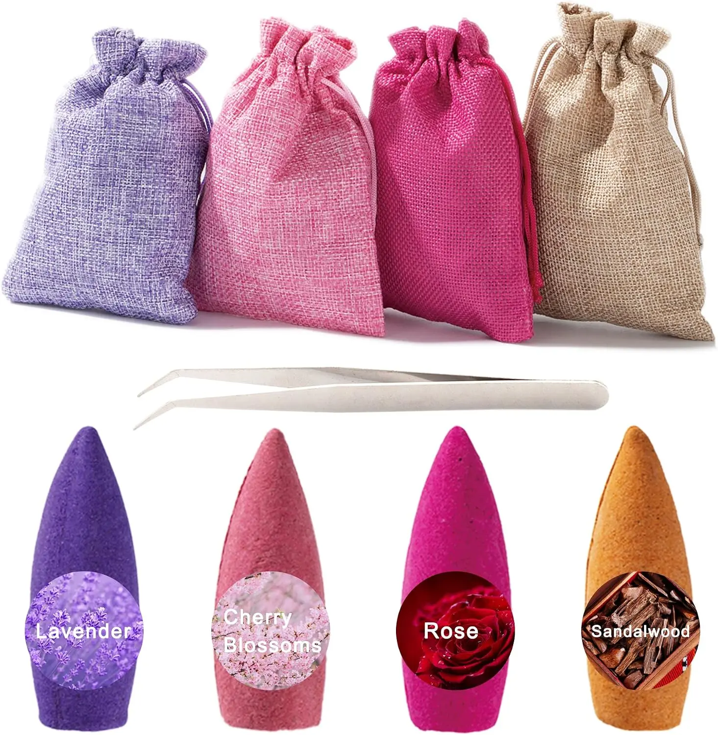 120 Pcs Large Backflow Incense Cones, 4 Mixed Natural Incense Waterfall, Sandalwood Rose Lavender Sakura for Backflow Incense Burner, Relaxation Meditation Yoga Gift