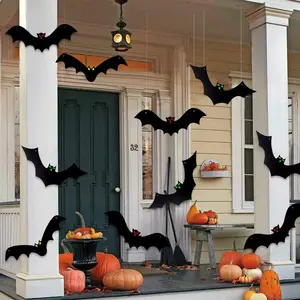 Halloween Hanging Bats 12 Count 3D Realistic Scary Large Fake Black Hanging Flying Bat Spooky for Yard Sign Outdoor Indoor Lawn Decorations
