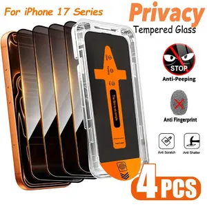 4pcs Privacy Screen Protector for iPhone 17 Air/17/16/15/14/13/12/11/Pro Max/Pro/Plus/Mini/16e/X/XS/XS MAX/XR/7/8/SE,One-Click Film Applicator,Automatic Alignment,Anti-peeping,Scratch-Resistant,Bubble-free install,Compatibility with Dynamic Island