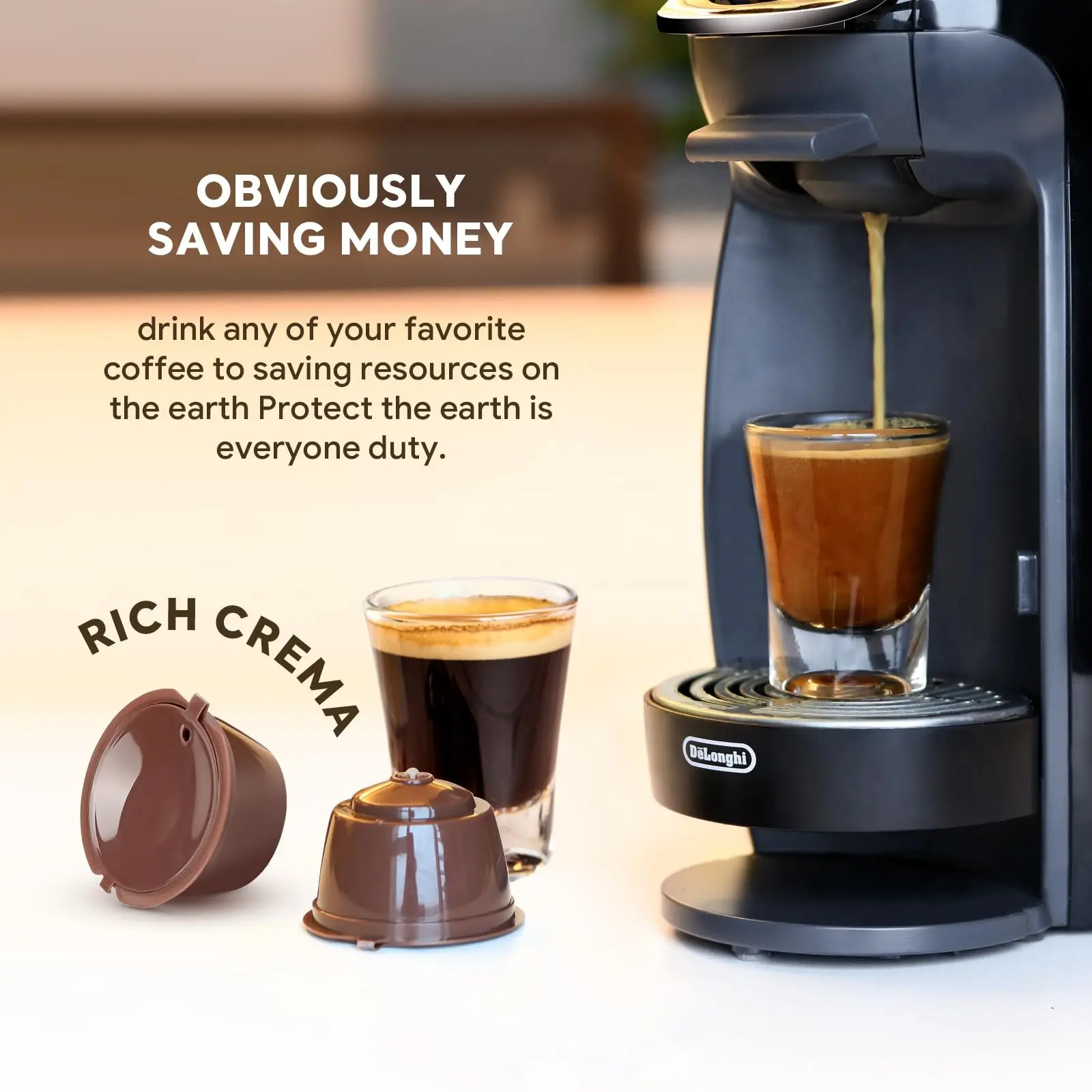 2/3pcs Refillable Capsules Reusable Coffee Pods Filters Compatible for Dolce Gusto Brewers with Spoon (Brown), Reusable Refillable Coffee Cup Filter Kit Coffee Capsules for Machine Home and Office Kitchenware Environmentally Friendly Sustainable Handy