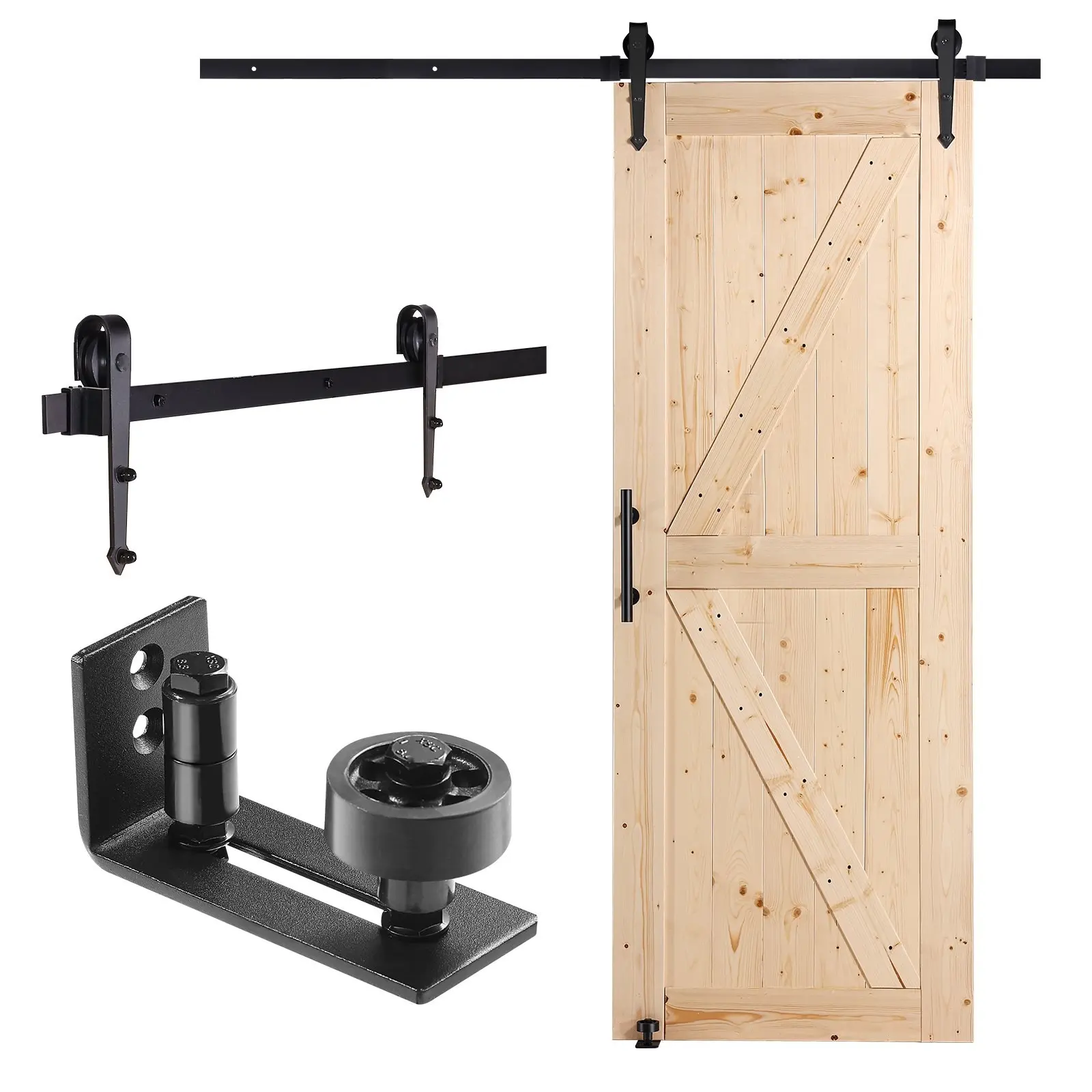 Barn Door And Hardware Kit For 30 X 84 Inches Sliding Door System, Smooth Quiet Operation, Includes 8-In-1 Floor Guide And Door Handle, Spruce Wood Panelled Slab, Easy To Install, Ideal For Farmhouse Renovations