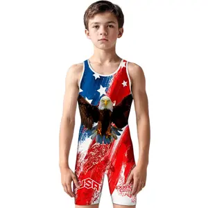 Exxact Sports Sublimated Wrestling Singlet for MMA, Powerlifting Singlet Youth Wrestling Singlet Men for Training (Brushy USA)