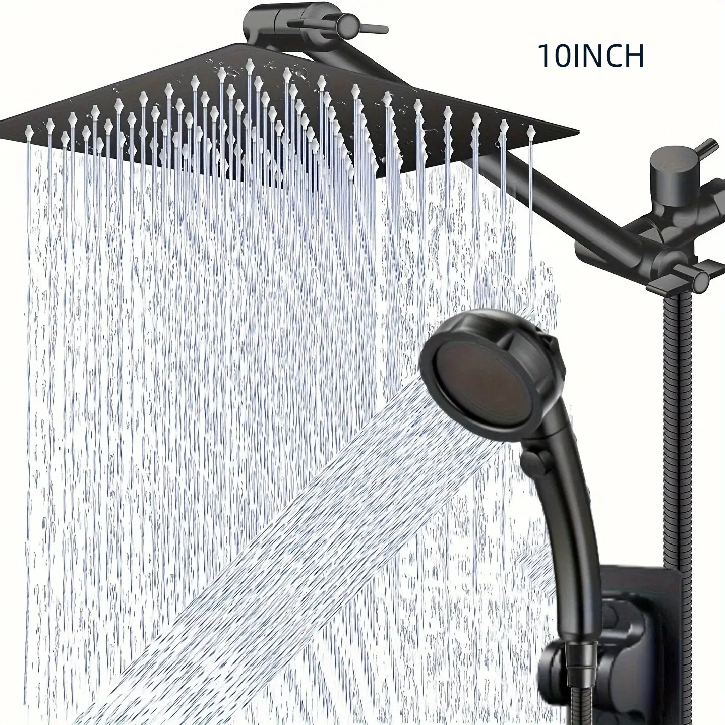 Dual  Rain  Shower  Head, 10 Inch High-Pressure 3-Way Shower Combo with 11-inch Adjustable Extension Arm and 3+1 Settings Handheld Showerhead Combo, Powerful Low-pressure Water Shower Spray