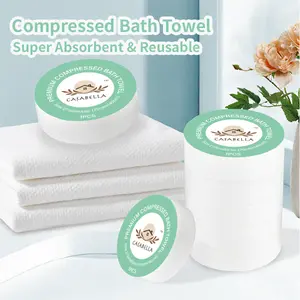 Casabella Reusable & Disposable Compressed Bath Towels 55 x 27 inch – Large Cotton Towels for Travel, Camping, Beach, Hiking, Swimming, AirBNB – Portable Towel Tablets, 5 Pack / 10 Pack