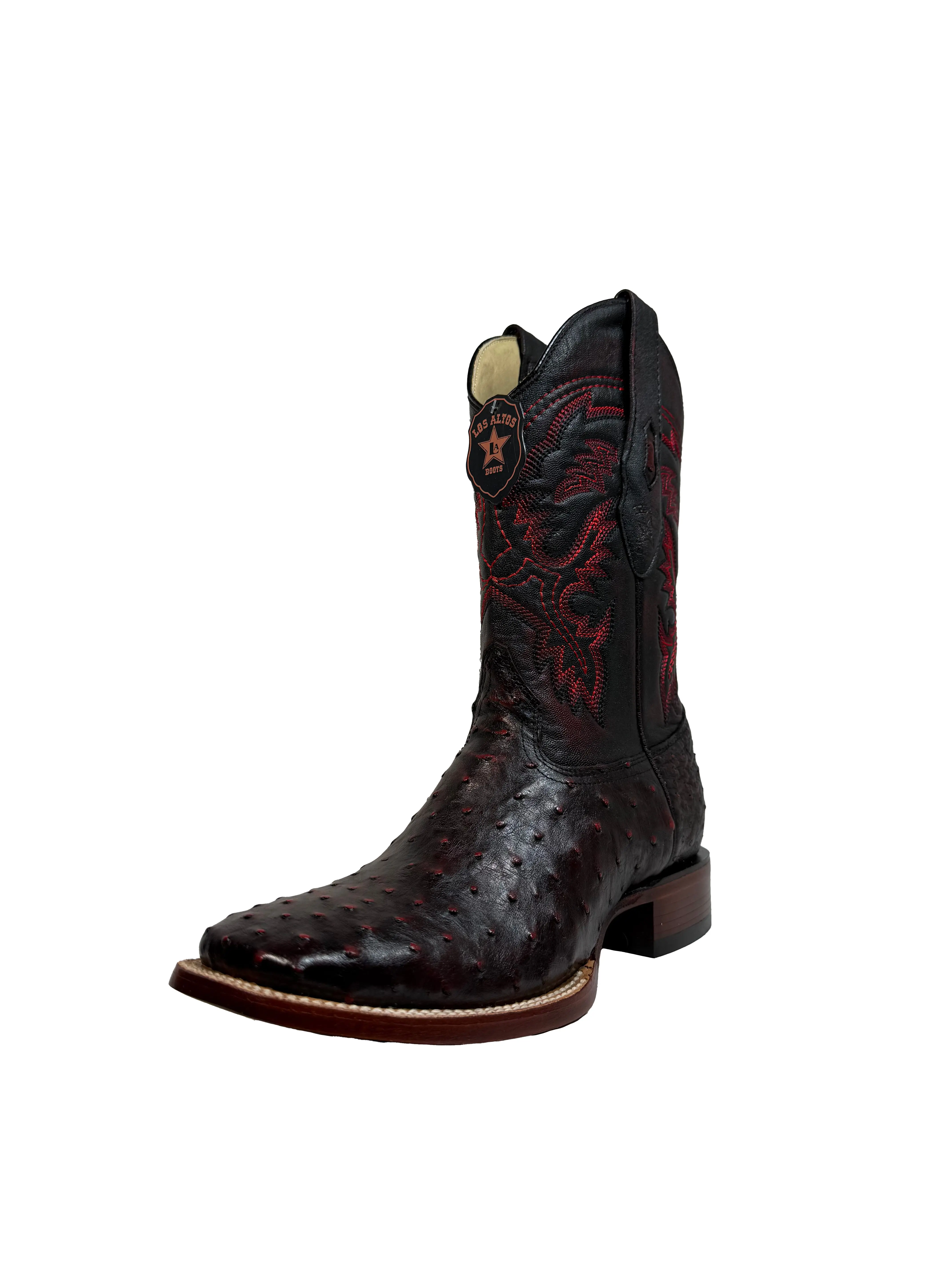 Wide Square Toe Ostrich Black Cherry