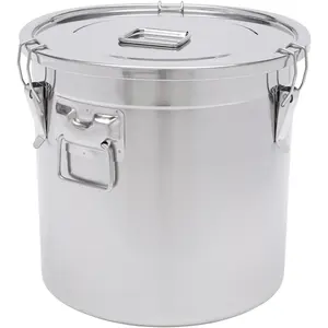 DYNAMI 8.7Gal 304 Stainless Steel Airtight Container with Lid and Locking Clamp,28-60Lbs Metal Bucket Large Food Storage Container Stainless Steel Milk Can,for Rice, Flour,Oil,Soup(33L) 8-piece set Sealed Microwave and Dishwasher Safe Containers