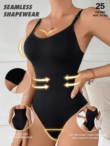 Women's Seamless Shaping Bodysuit, Tummy Control Slimming Thong Body Shaper, Adjustable Strap, Casual Style, All Seasons, Regular Length
