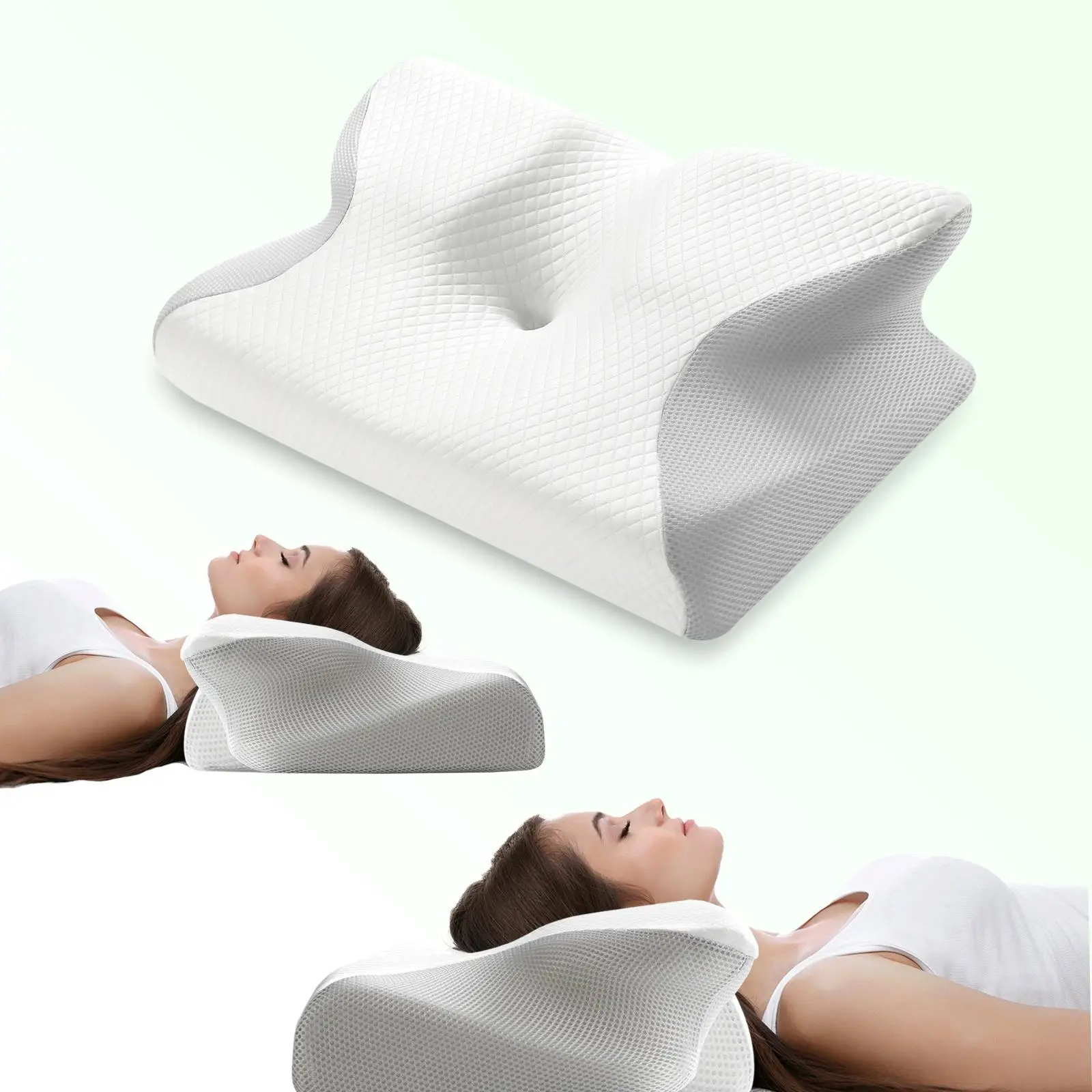 Easy-Going Contoured Memory Foam Cervical Neck Pillow - Supportive Head Cushion with Concave Groove, Hollow Shape, Soft Yet Sturdy Foam, Breathable Cooling Bedding Accessory for Side/Back Sleepers, Shoulder Pain Relief, Stress Relief