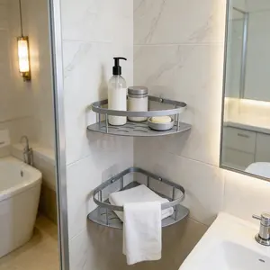 2 pieces of anti-rust stainless steel bathroom storage racks, wall-mounted shower racks with polished surfaces that require no drilling, large capacity for storing toiletries and towels, (DM043)