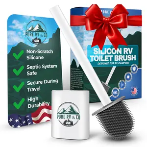 Pure RV Toilet Brush and Holder Set, Compact Silicone Bowl Brush for Camper, Trailer & RV Toilets – Wall Mounted, Flexible Head, Quick-Dry, Septic Safe, RV Bathroom Must-Have (Packaging may vary)