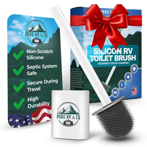 Pure RV Toilet Brush and Holder Set, Compact Silicone Bowl Brush for Camper, Trailer & RV Toilets – Wall Mounted, Flexible Head, Quick-Dry, Septic Safe, RV Bathroom Must-Have (Packaging may vary)