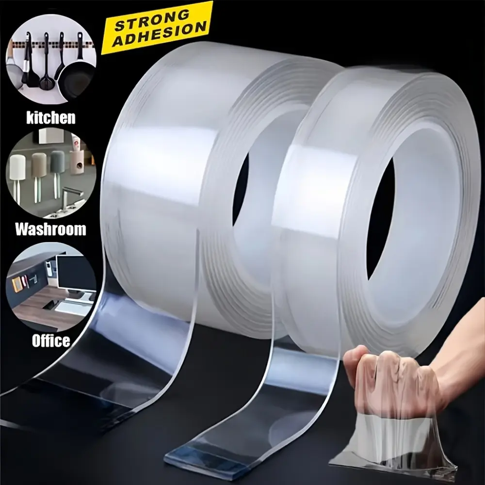 Nano double-sided tape - strong transparent adhesion, washable and reusable, no residue, suitable for glass, plastic, wood, bathroom, kitchen, Double Sided Mounting Tape, Waterproof tape, Double Sided Adhesive Tape, No Residue Tapes
