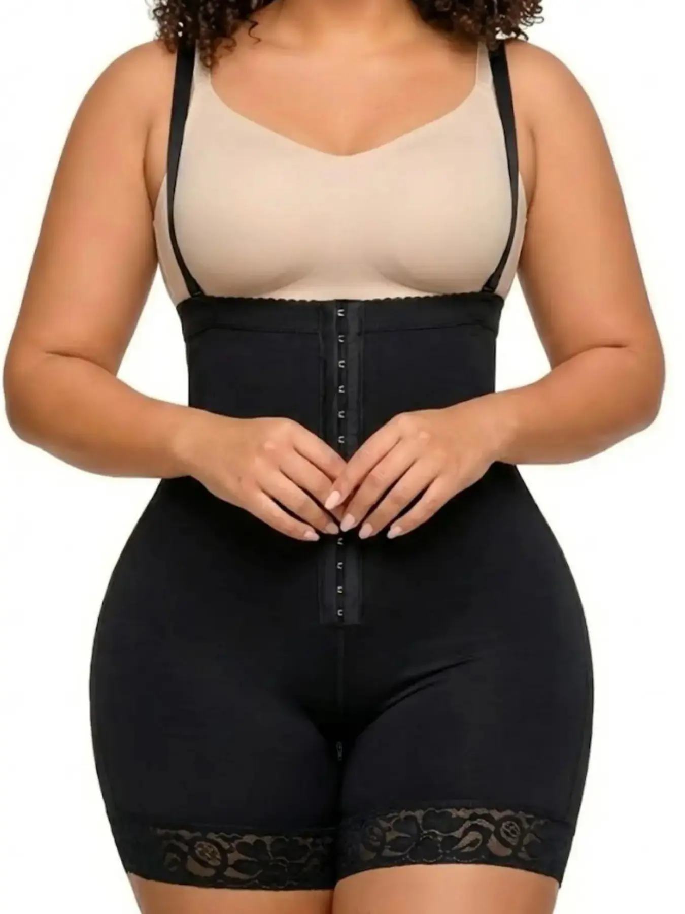 1 Count Women's Underwear Open Bust Tummy Control Compression Fit Shapewear, Fajas, Colombian Shapewear, 3 Row Hook Detachable Strap Bodysuit, Anti Slip Jumpsuit, Crotch Zipper Body Shaper, Suitable For Casual Outings, Travel Vacation