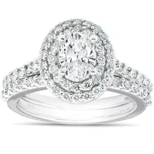 2 Ct Oval Diamond Engagement & Wedding Ring Set White Gold Engagement Lab Grown