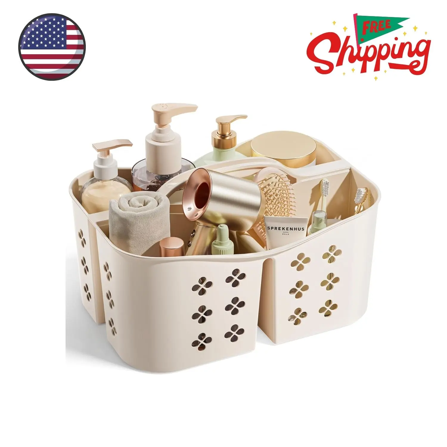 Portable Shower Caddy with Handle, Large Capacity Shower Basket Organizer Beige