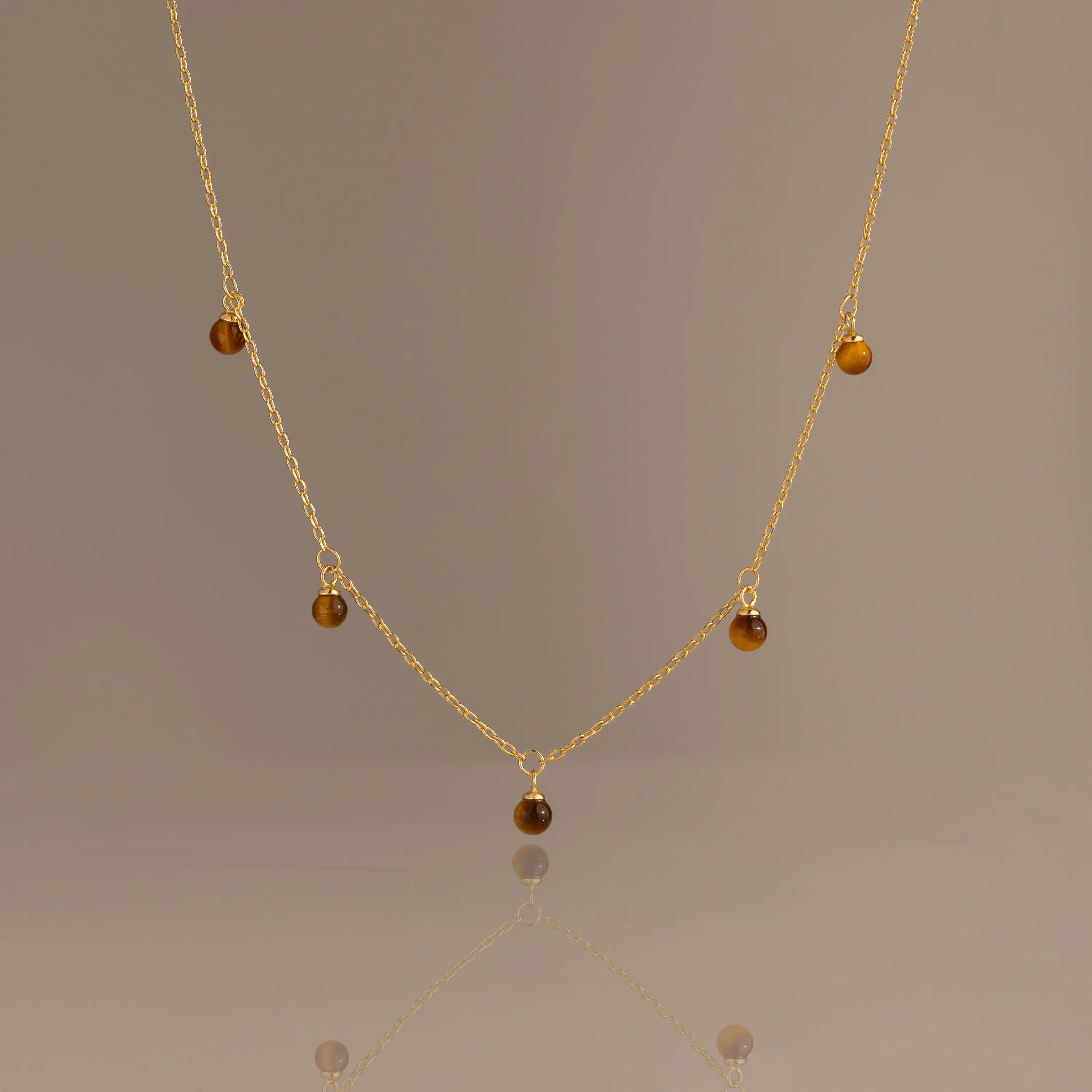 Tiger's Eye Station Necklace by Caitlyn Minimalist - Dainty Beaded Brown Gemstone Necklace - Boho Crystal Jewelry - Birthday Gift for Her