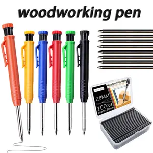 6pcs/set Professional Grade Mechanical Woodworking Marking Pencil Set, with 100pcs/box Leads, Suitable for Carpenters and Architects To Draw Deep Hole Marking Tools, Fine Writing Tool, Hand Tools(5pencils+1box of Leads)