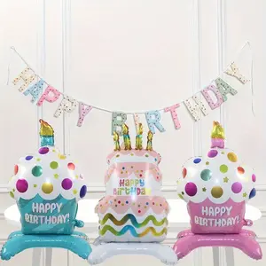 3pcs Blue and Cake-Shaped Balloons, Birthday Party Decorations for Events, Indoor and Outdoor Room Decor, Fun Party Props, Balloon Centerpieces for Tables