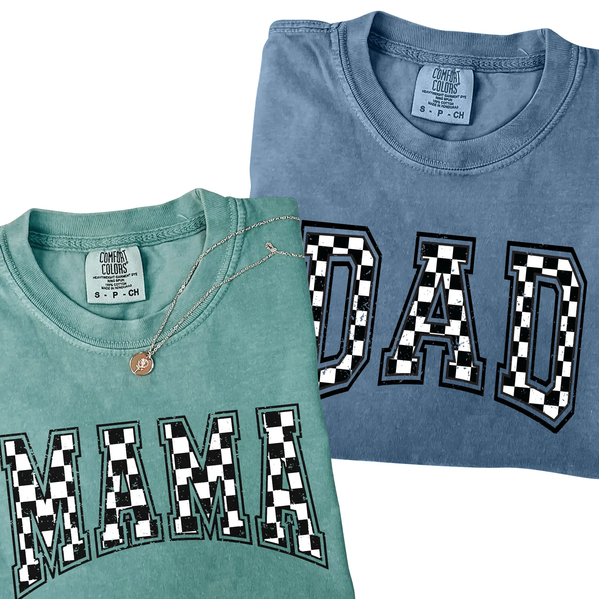 Retro Mama Dad Checkered Couple Shirt, Comfort Colors T-shirt Mama & Dad, Caro Matching Parents Outfit, Mother's Day Tee, Father's Day Tee new mom