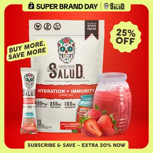 Salud 2-in-1 [Hydration + Immunity - Fresa | Strawberry ] Electrolytes Powder, Agua Fresca Drink Mix, Elderberry, Dairy & Soy Free, Non-GMO, Gluten Free, Vegan, Low Calorie, 1g Sugar (15 Servings)