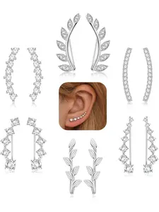 6Pairs Earrings Set Ear Cuffs Climber Hoop Earring CZ Arrow Crawler Stud Earring Jacket for Women
